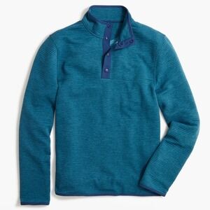 J.CREW | Men's Authentic Teal Fleece 1/4 Snap Textured Ribbed Pullover, Size L